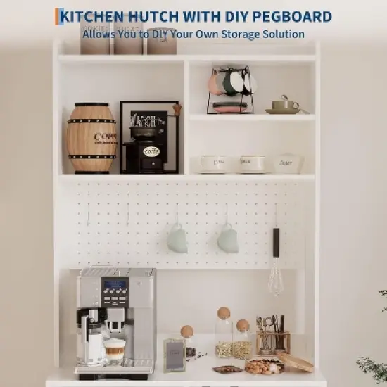 Gaomon Kitchen Pantry Cabinet,71 Inch Freestanding Cupboard with 7 Storage Blocks & DIY Pegboard & 2 Glass Doors & Adjustable Shelves image {3}