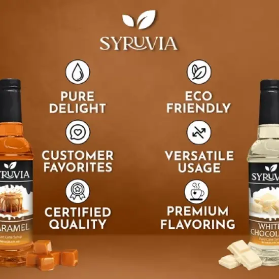 Syruvia Coffee Flavors Variety Pack: Caramel & White Chocolate 25.4 fl oz Syrup image {4}