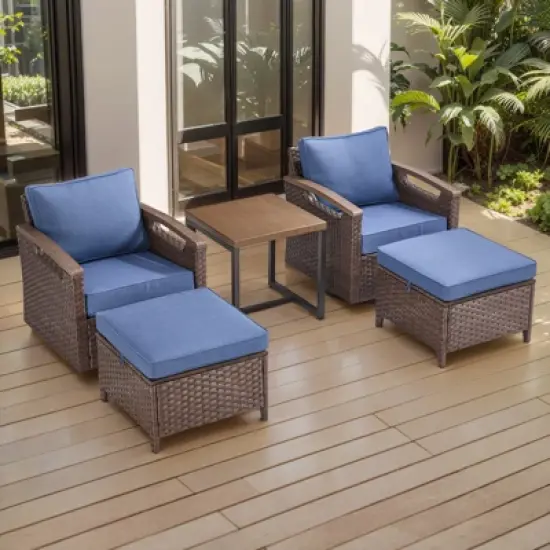 Belord 5 Piece Patio Furniture Set, Dark Brown Hand-Brushed Arms Swivel Glider Patio Chairs Set of 2 with Ottomans image {11}