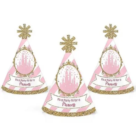 Big Dot of Happiness Little Princess Crown - Mini Cone Pink and Gold Princess Baby Shower or Birthday Party Hats - Small Little Party Hats - Set of 8 image {6}
