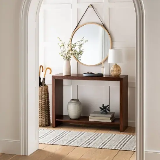 26" Wood Mirror with Pleather Strap Hanger - Threshold&trade; designed with Studio McGee image {1}