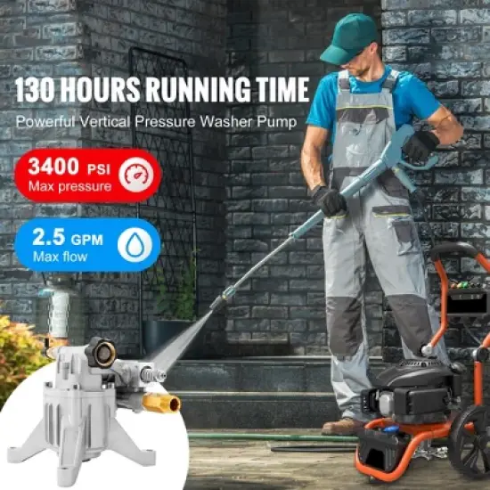 VEVOR Pressure Washer Pump, 7/8" Shaft Vertical, 3400 PSI, 2.5 GPM, Replacement Power Washer Pumps Kit, Parts Washer Pump, Silver image {2}