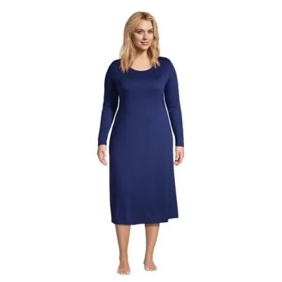 Lands' End Women's Supima Cotton Long Sleeve Midcalf Nightgown image {3}