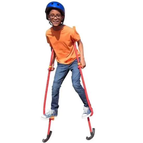 HearthSong Adjustable Ergonomic Amazing Feats Kids Stilts with Treaded Foot Rests, Arced Feet, and Foam Handles, Blue image {10}