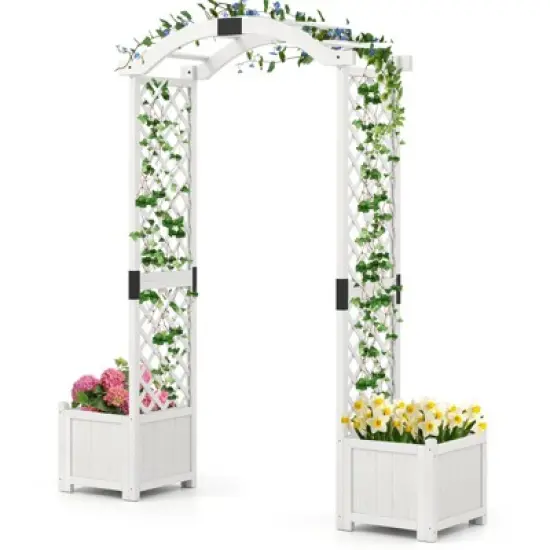 Tangkula Garden Arbor w/ Planter Wooden Planter Arch w/ Trellis White image {10}