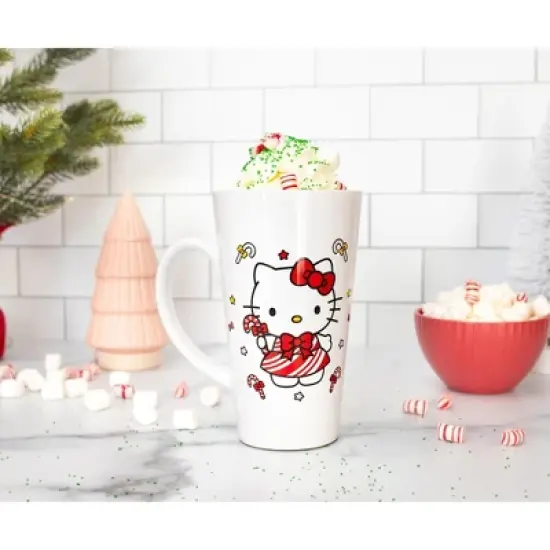 Silver Buffalo Sanrio Hello Kitty Holiday Candy Cane Ceramic Tall Latte Mug | Holds 16 Ounces image {8}