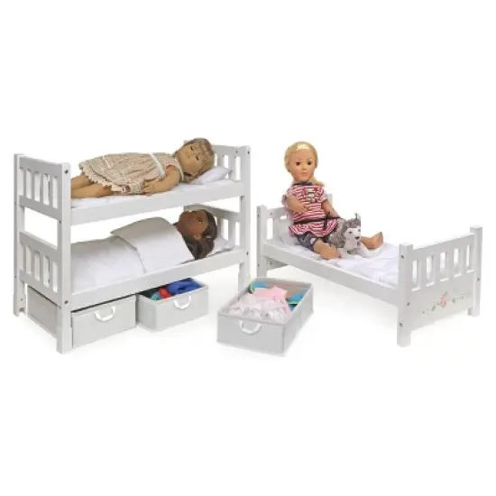 Badger Basket 1-2-3 Convertible Doll Bunk Bed with Bedding and Baskets - White Rose image {4}
