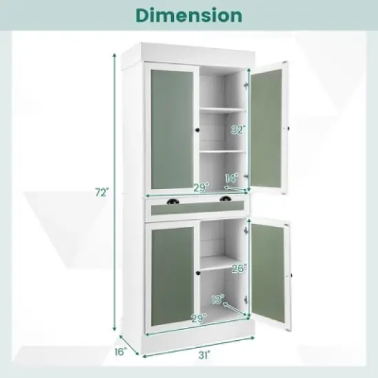 Costway 72'' Kitchen Buffet Hutch Pantry Cabinet Cupboard with 4 Doors & Adjustable Shelves image {2}