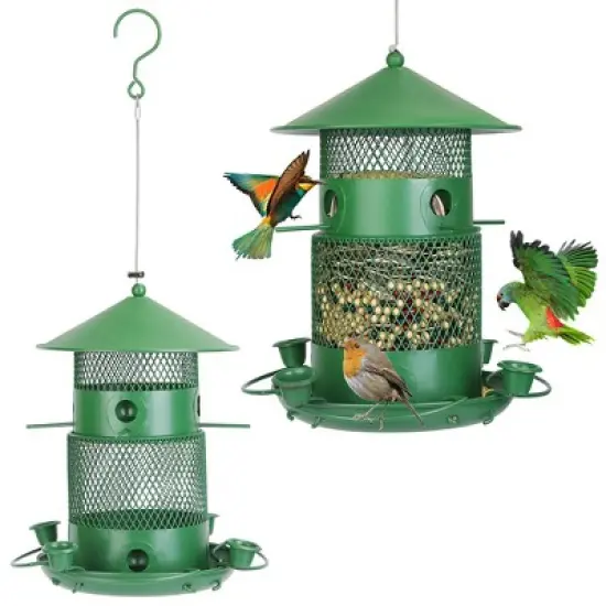 LakeForest "Squirrel-Proof Metal Wild Bird Feeder with Chew-Proof Design, 360&deg; Perches & Water Cups for Outdoors"Green image {2}