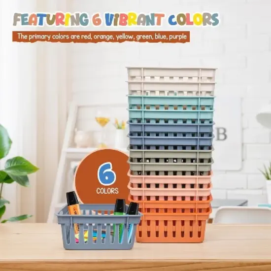 4E's Novelty 12 Pack Small Baskets for Classroom, Vibrant Boho Classroom Basket, Durable Class Accessories Baskets, Boho Colorful Bins for Classrooms image {4}