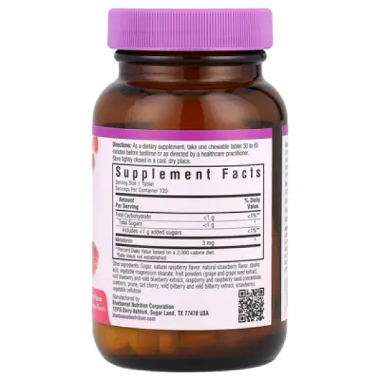 Bluebonnet Nutrition EarthSweet&reg; Chewables, Melatonin, Raspberry, 3 mg, 120 Chewable Tablets image {1}