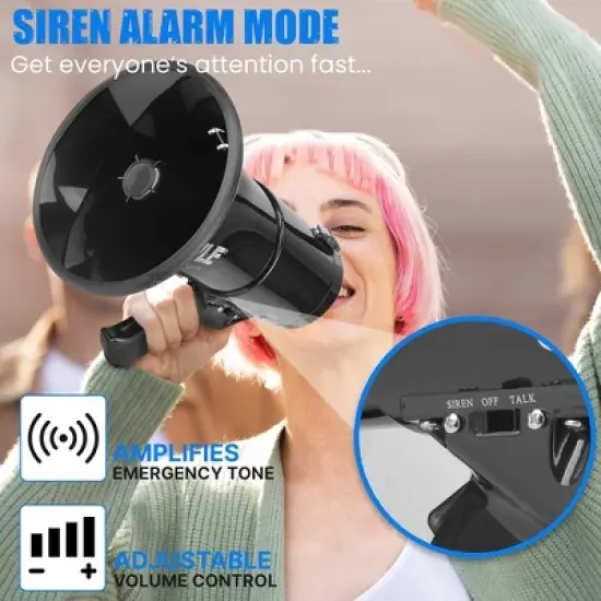 Pyle Megaphone Speaker PA Bullhorn with Built-in Siren PMP53IN - Black image {3}