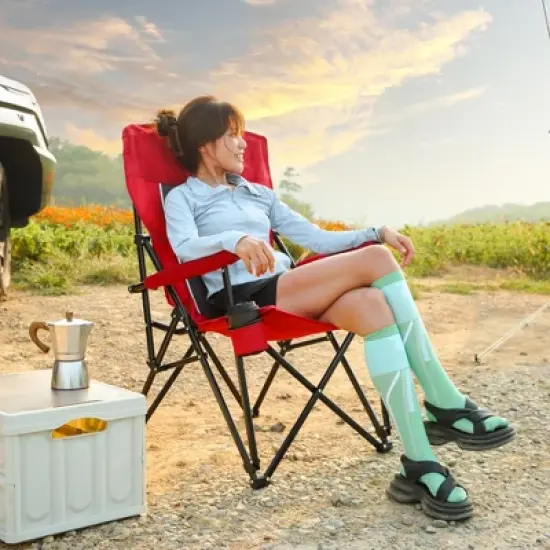 Sevobal Outdoor Portable Chairs High Back Lawn Chair with Cup Holder and Collapsible Design for Backyard Garden Patio, Red, 9.06"*6.69"*36.22" image {4}