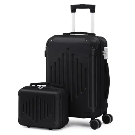 Karl Home 2 Piece Set ABS Trolley Cases striped Pattern Luggage (12in   20in) Black image {11}