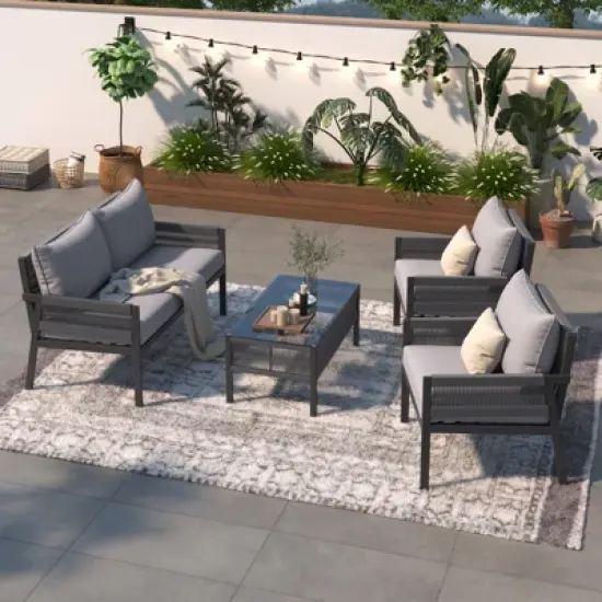 Syemin Patio Seating Sets, Sophisticated Seating Set, Add Elegance Outdoor Space, Perfect for Leisurely Garden Retreats, Gray, 48"*27.8"*30.1" image {1}