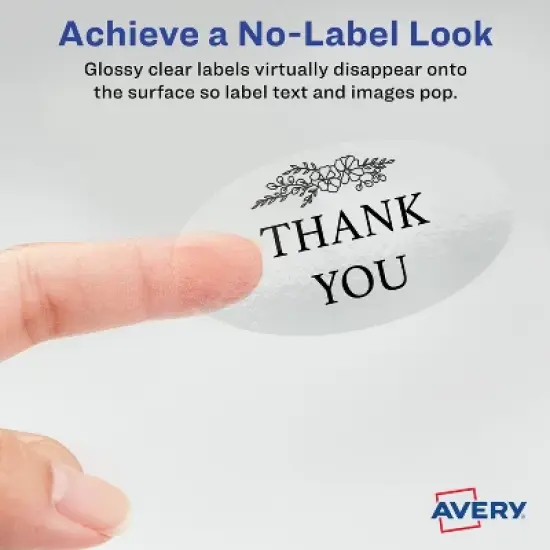 Avery Printable Blank Oval Labels, 1.5" x 2.5", Glossy Crystal Clear, 180 Customizable Labels (22854) image {1}