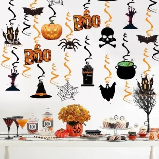 36Pcs Halloween Hanging Swirl Decorations Spider Ceiling Decor Double Sided Paper Boo Day Card Foil Streamers image {6}