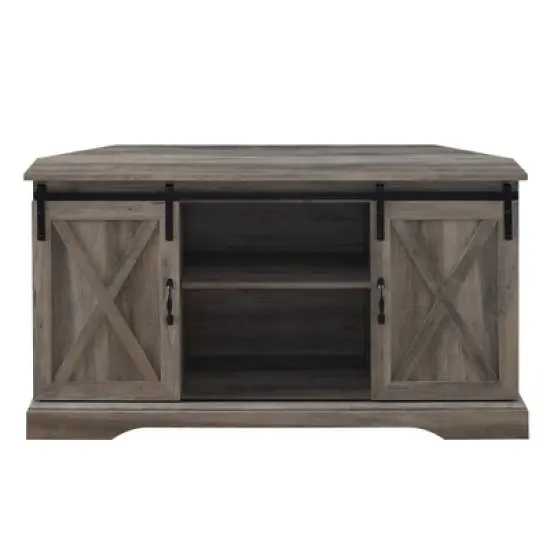 Robinson Rustic Transitional Sliding Barn Door Corner TV Stand for TVs up to 58" - Saracina Home image {2}