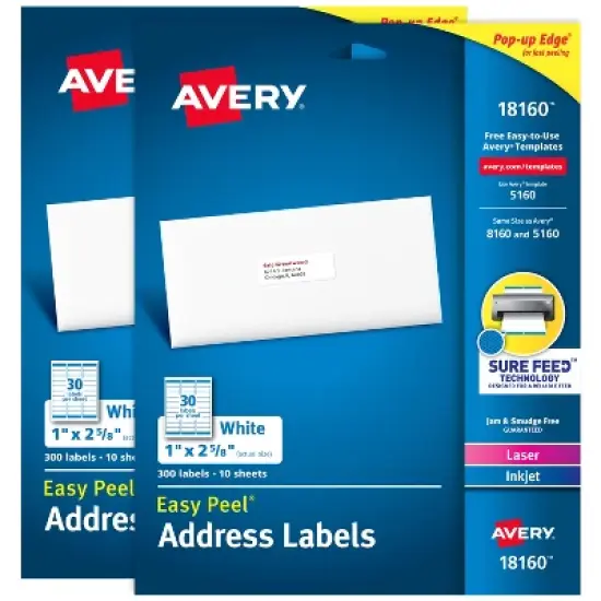 Avery Easy Peel Address Labels, 1" x 2-5/8", (2 Pack of 18160) image {9}