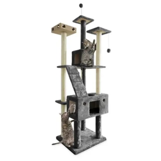 FurHaven Tiger Tough Double Decker Playground Cat Tree image {5}