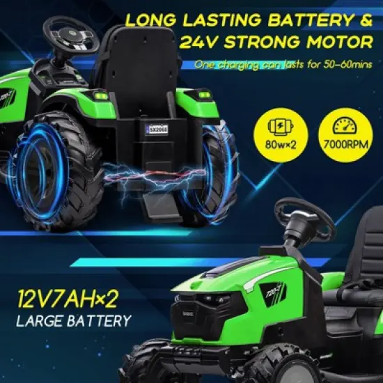 24V Ride On Toys, Ride On Tractor with Remote Control, Excavator & Bulldozer, Electric Vehicle w/Trailer, Digger, Shovel Bucket, EVA Tires image {1}