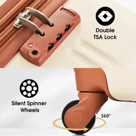MOEPISY Luggage Sets 2Pcs with Bag Spinner Suitcase with TSA Lock Lightweight 20in and 28in, Brown and White image {3}
