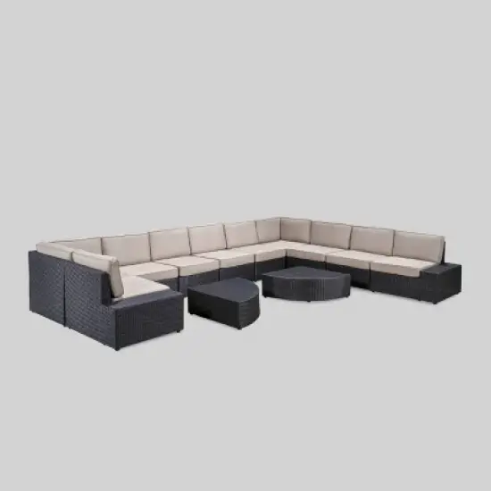 Santa Cruz 12pc Wicker Sofa Set with Cushions - Christopher Knight Home image {1}