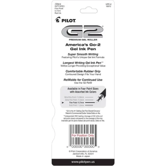 Pilot 3pk G2 Gel Pens Fine Point 0.7mm Red Ink image {5}
