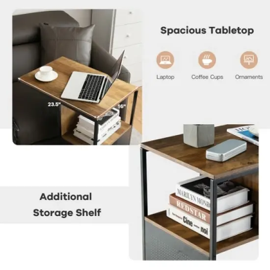 Costway C Shape Sofa Side End Table Reversible Snack Table Nightstand Steel Frame Oak image {8}