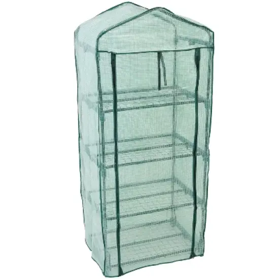 Sunnydaze Outdoor Portable Growing Rack 4-Tier Greenhouse with Roll-Up Door - 4 Shelves - Green image {4}