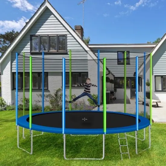 Kids Trampoline with Safety Fence Netting, Ladder and Wind Stakes - ModernLuxe image {11}