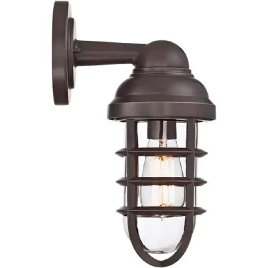 John Timberland Marlowe Industrial Outdoor Wall Light Fixtures Set of 2 Bronze Metal Cage 13 1/4" Clear Glass for Post Exterior Barn Deck House Porch image {6}
