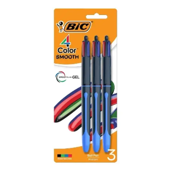 BIC 4-Color Smooth Retractable Ballpoint Pen Medium Point 1.0mm Assorted Colors 3/Pack (MMSP3-AST) image {7}