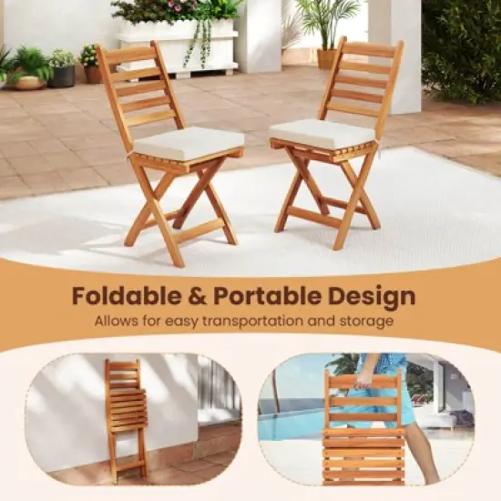 Costway Folding Patio Chairs Set of 2/4 with Slatted Backrests and Soft Seat Cushions image {1}