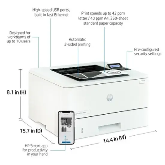 HP LaserJet Pro 4001dn Laser Printer, Black And White Mobile Print Up to 80,000 image {7}