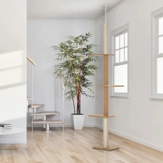 Resenkos Floor-to-Ceiling Cat Tree Cat Climbing Tower with Sisal-Covered Scratching Posts Natural Cat Tree Activity Center, Light brown image {1}