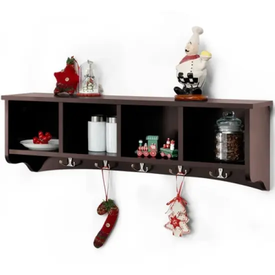 Costway Hanging Entryway Shelf Coat Rack Wall Mounted Storage Cabinets image {12}