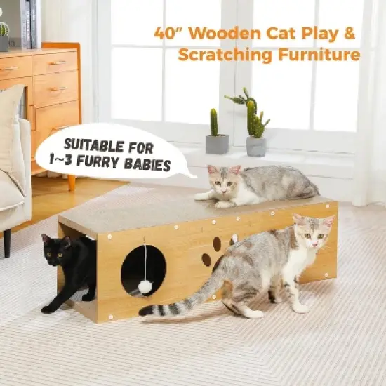 MUlti-Hole Fun Cat tunnel with scratching board and Game Pom Pom Cat tunnel House, Interactive Cat scratching House image {3}
