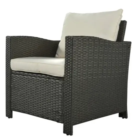 6pc Outdoor Wicker Set with Loveseats, Sofa, Chair, Coffee Table & Bench - Beige - GODEER image {4}