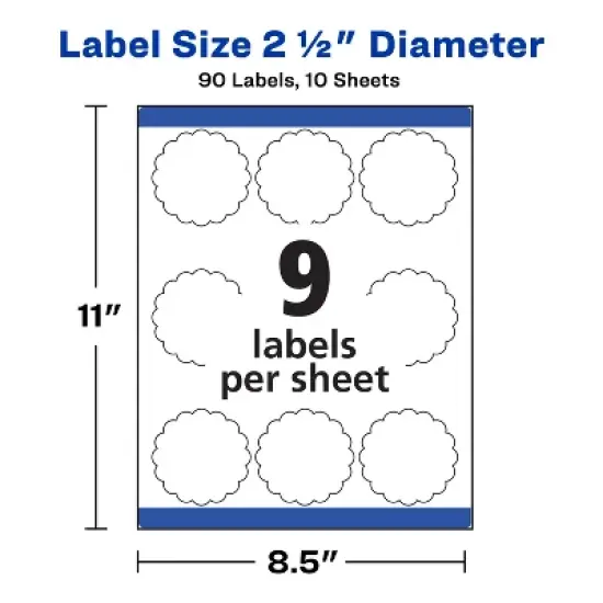 Avery Scallop Round Labels, Sure Feed, Permanent Adhesive, Textured White, 2-1/2" Diameter, 90 Labels (8218) image {4}