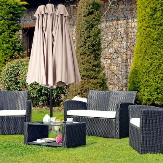 Tangkula 15'Patio Umbrella Double-Sided Outdoor Shade Offset Beige image {4}