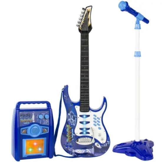 Best Choice Products Kids Electric Musical Guitar Toy Play Set w/ 6 Demo Songs, Whammy Bar, Microphone, Amp, AUX image {7}