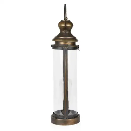 Alpine Corporation 21" Battery Gold Metal and Glass LED Indoor Outdoor Decorative Lantern Off-White: Iron Craftsmanship, 1-Year Warranty image {2}