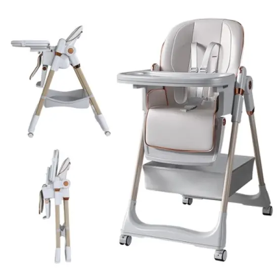 CIPACHO Adjustable Baby High Chair 0-6 Years &ndash; Portable Infant Feeding Seat with Safety Belt, Silent Lockable Wheels & Easy-Clean Design White image {14}