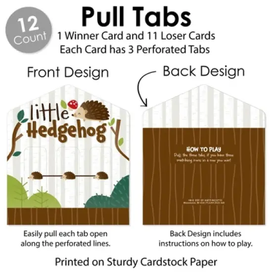 Big Dot of Happiness Forest Hedgehogs - Woodland Birthday Party or Baby Shower Game Pickle Cards - Pull Tabs 3-in-a-Row - Set of 12 image {3}