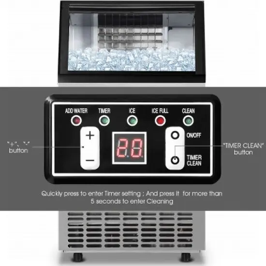 Costway Built-In Stainless Steel Commercial 110Lbs/24H Ice Maker Portable Ice Machine image {3}