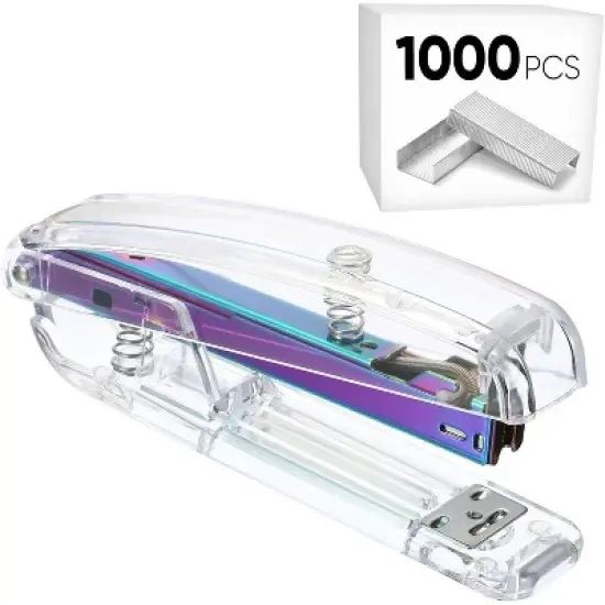 HTUTWOO Office Desk Stapler with 1000 24/6 Staples, Transparent Clear Durable Acrylic Fashion Shape, for Office Home School image {4}