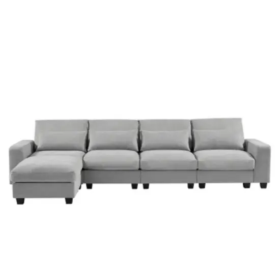Modern Large L-Shape Feather Filled Sectional Sofa, Convertible Sofa Couch with Reversible Chaise for Living Room image {2}