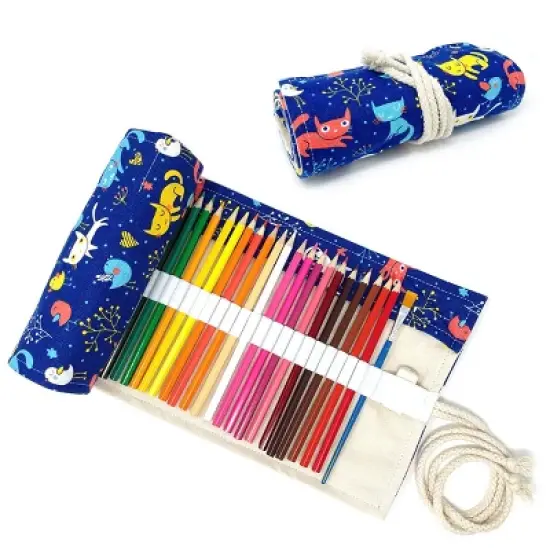 Wrapables Pencil Roll Organizer, Colored Pencil Wrap Pouch (72 slots), Cats & Birds image {6}