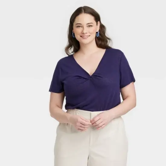 Women's Short Sleeve V-Neck Linen T-Shirt - A New Day&trade; image {7}